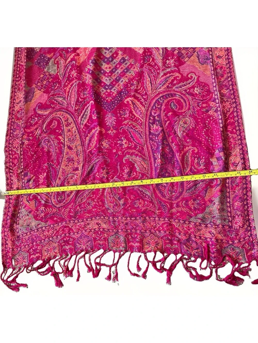 VTG Pink Paisley Pashmina Scarf Wrap Shawl Fringe Bohemian Boho Jacquard Warm